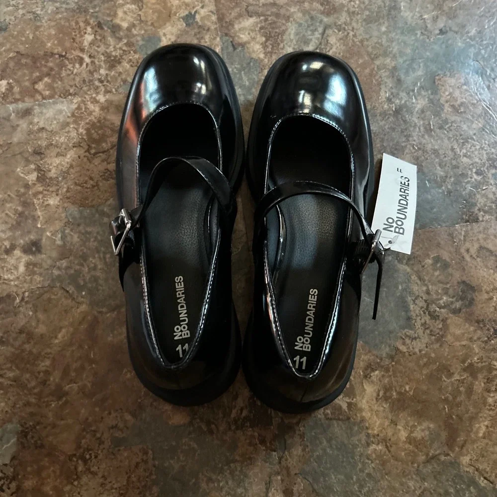 No Boundaries Chunky Mary Jane Loafer Shoes Womens Size 11 Black Loafers Buckle